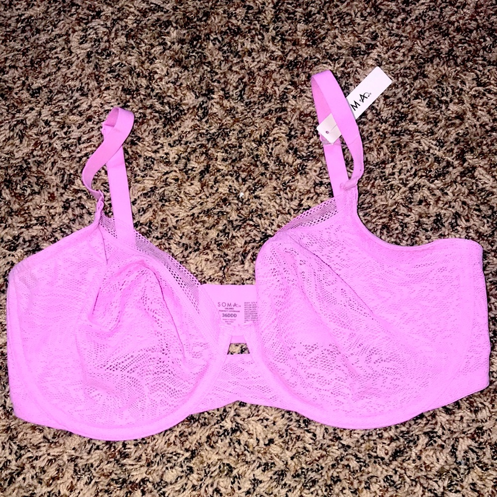 Soma Unlined Perfect Coverage Pink Lace Bra 36DDD